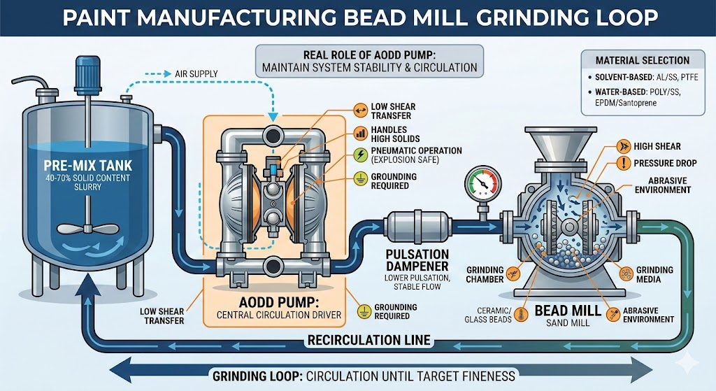 Air Operated Diaphragm Pumps in Bead Mill Systems for Paint Manufacturing